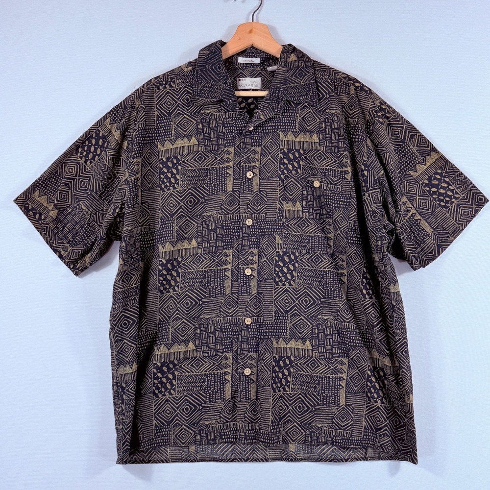 Natural Issue Button Down Shirt Mens Large Brown Tribal Geometric Boho Retro